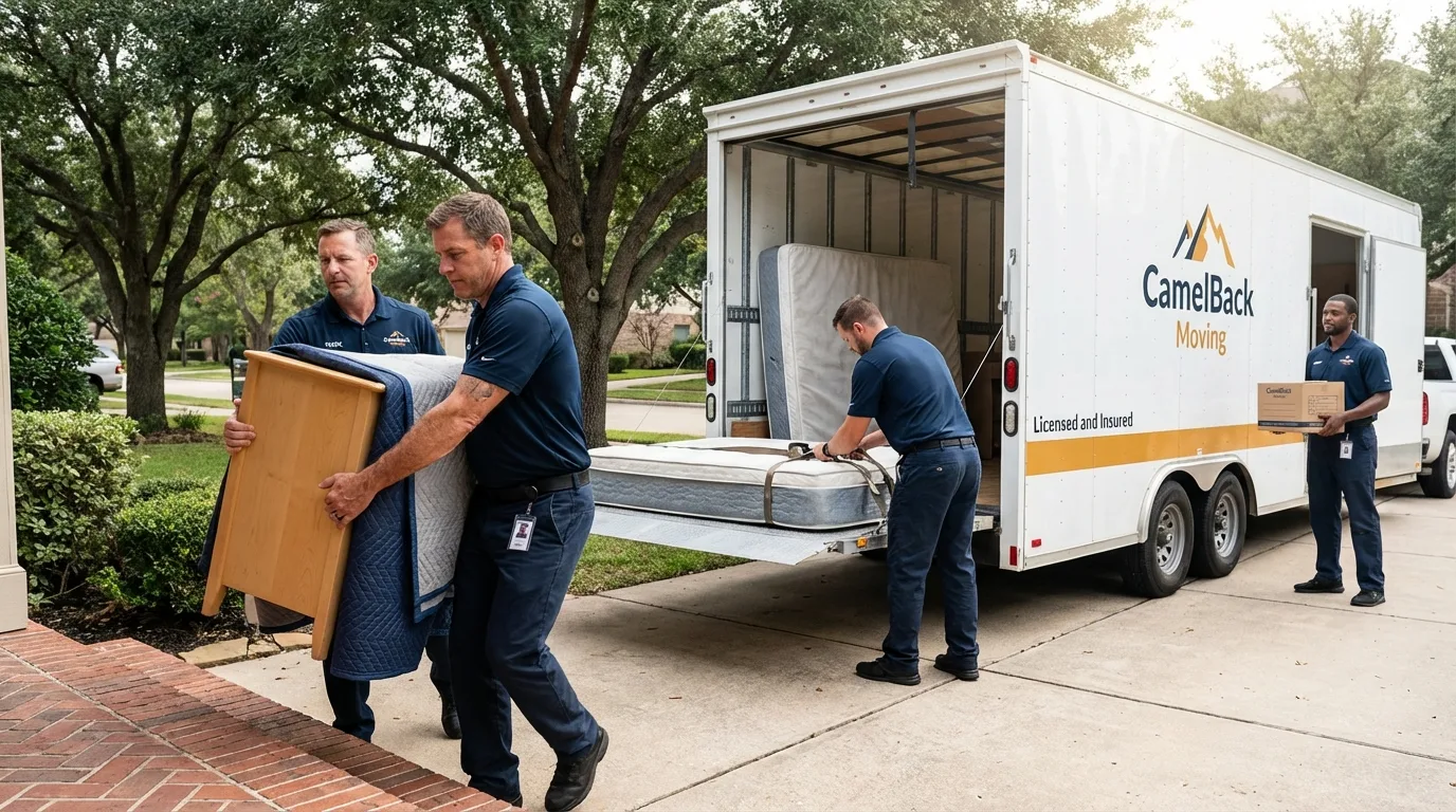 Crew loading residential truck for cross-state move from Holland, NY